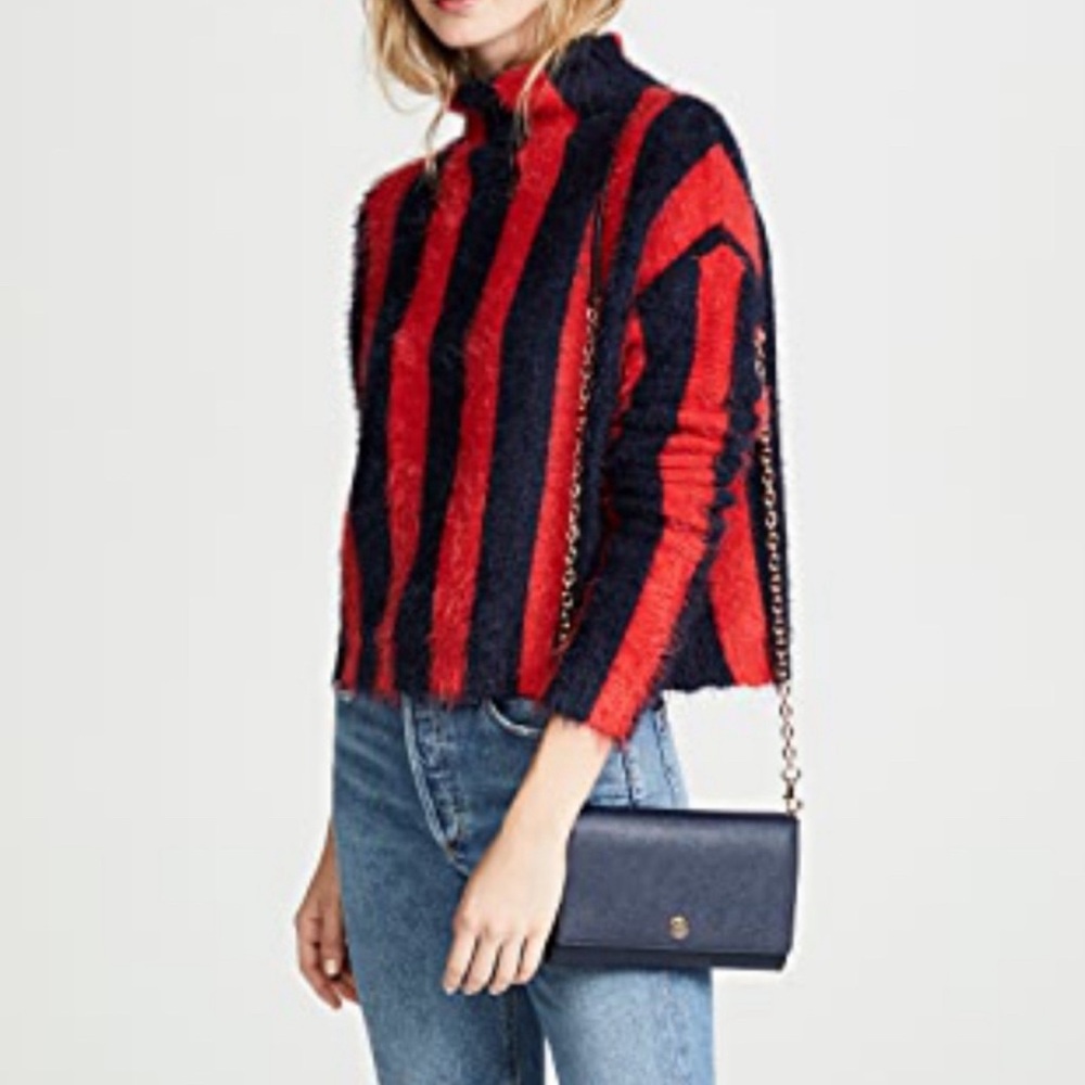 TORY BURCH Navy Blue Robinson Wallet with Purse Chain